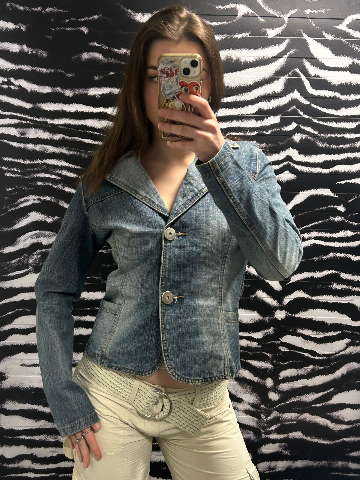 Ljósblár galla blazer