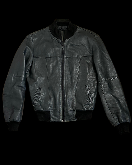 Svartur leður bomber