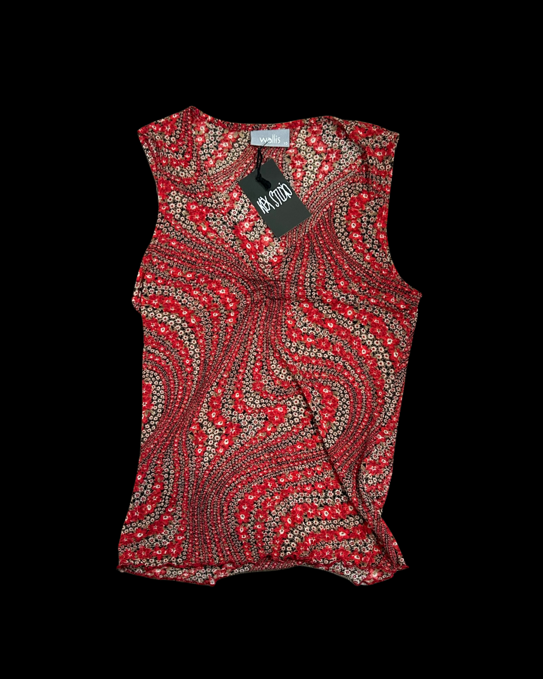 Rauður boho munstur mesh bolur