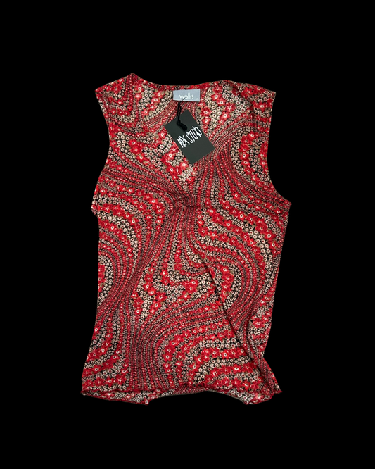 Rauður boho munstur mesh bolur