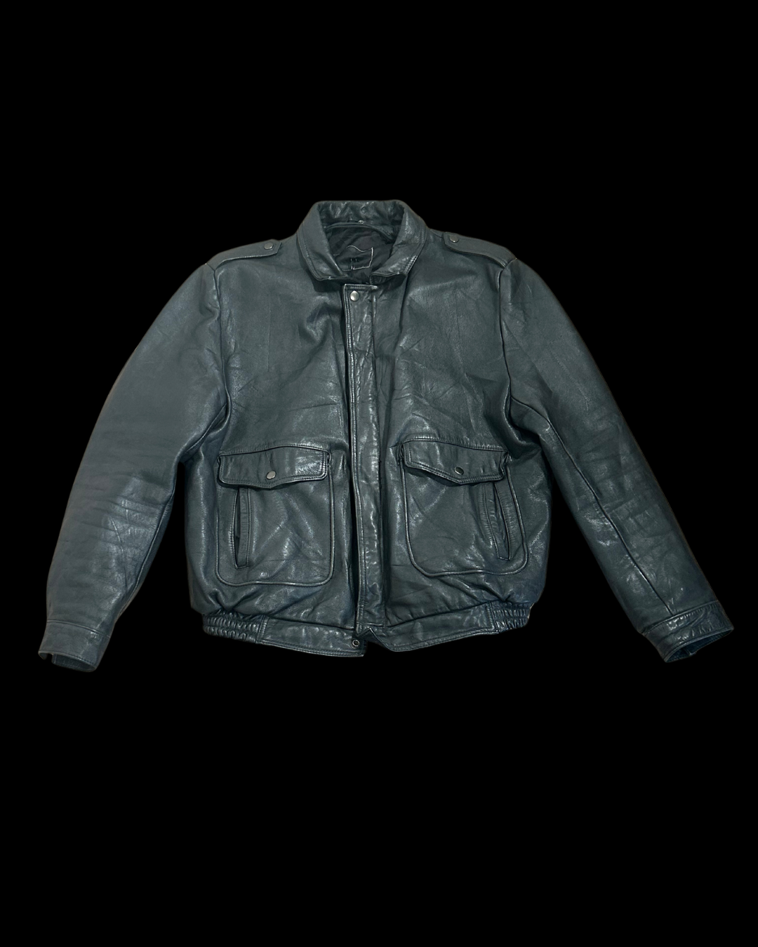 Svartur leður bomber jakki
