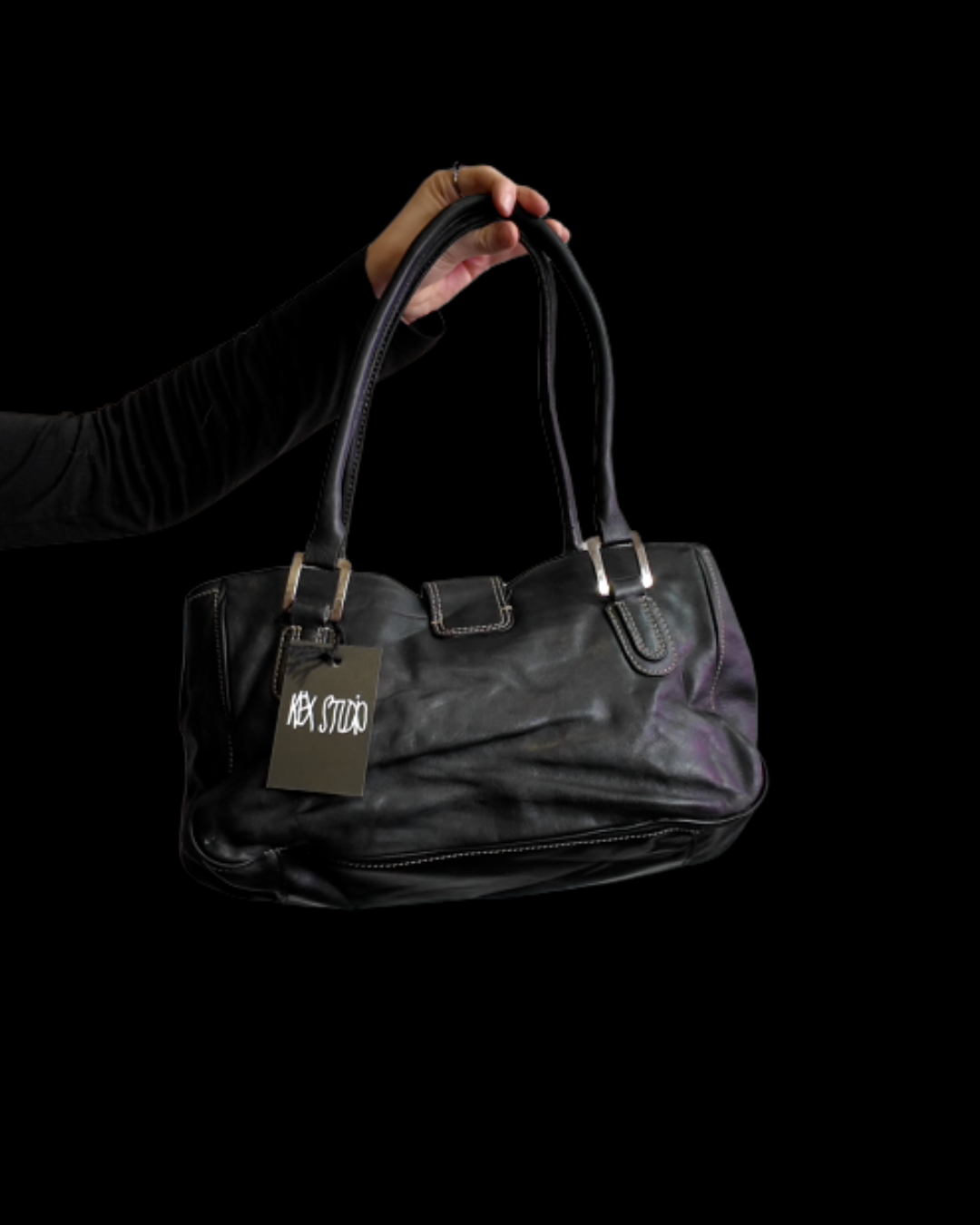Svört leðurtaska með buckle