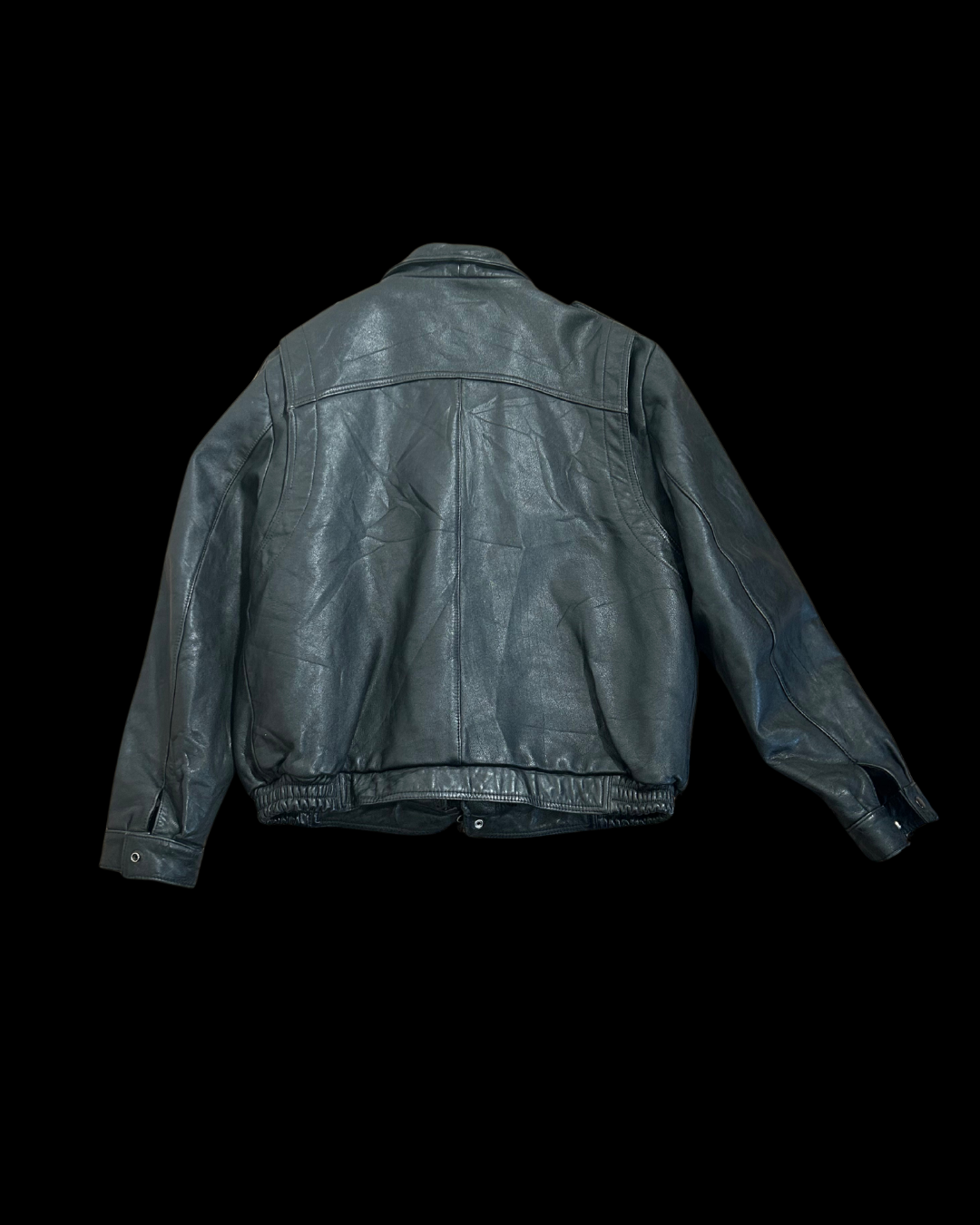 Svartur leður bomber jakki