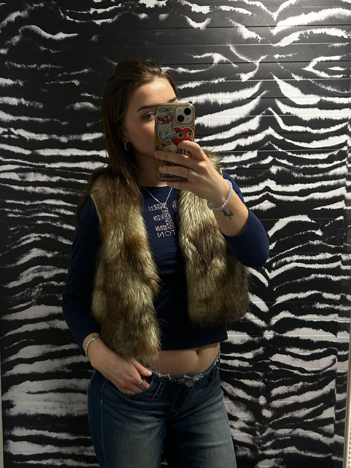 Cropped loðvesti