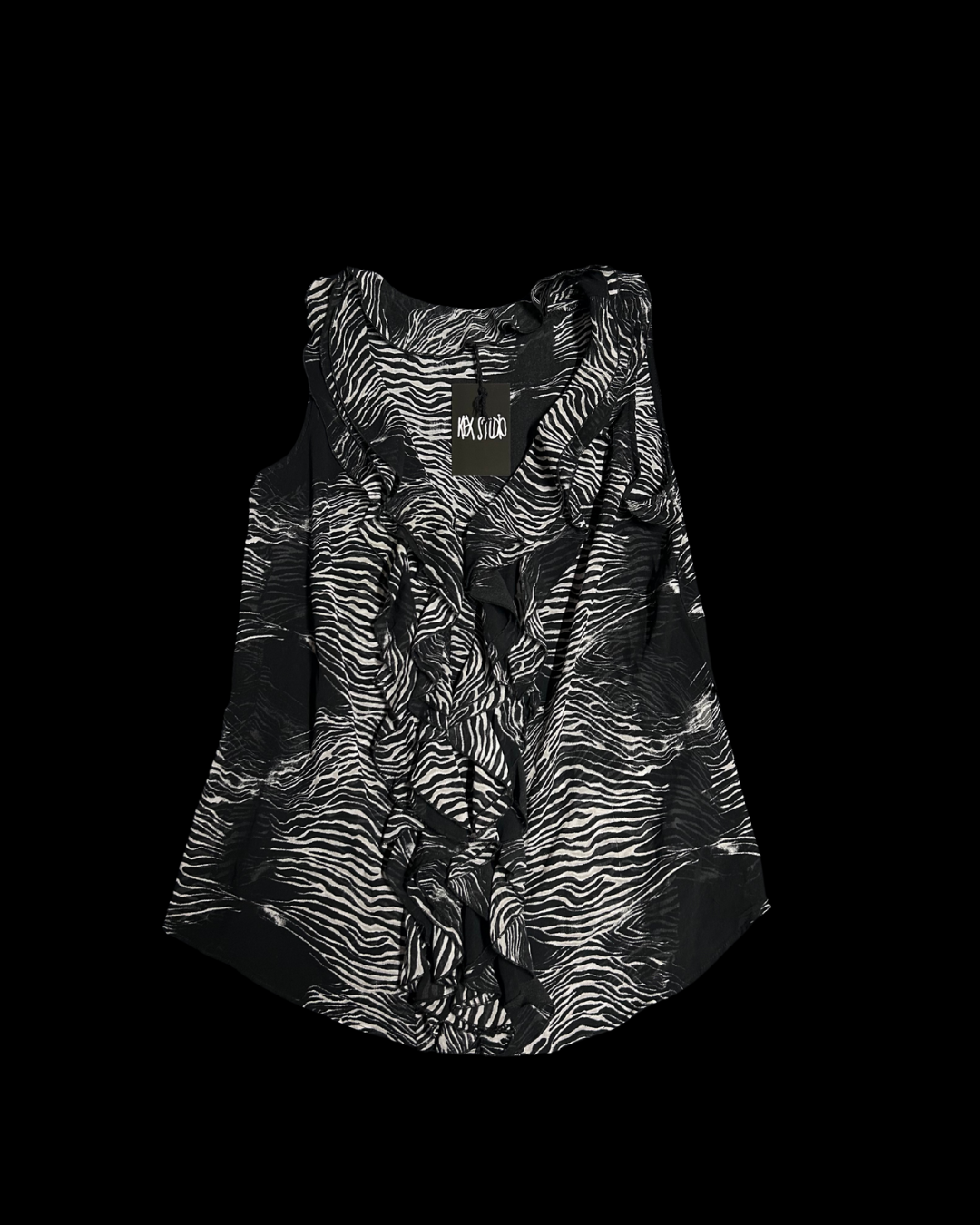 Zebra print ruffle blússa